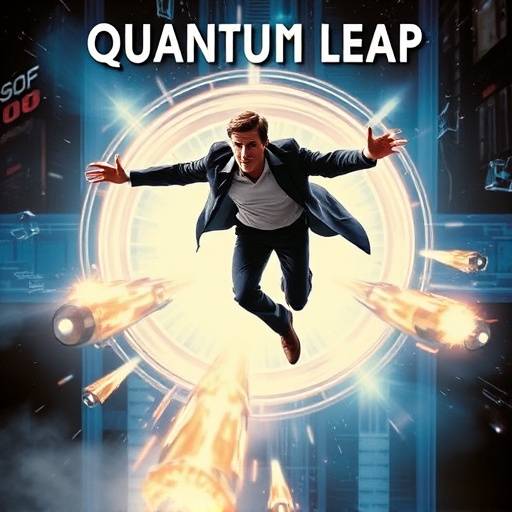Poster of Quantum Leap, featuring a man leaping into different time periods